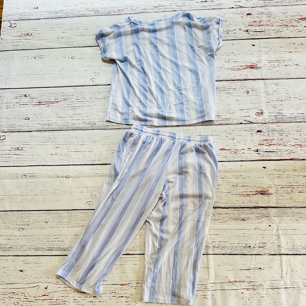 Womens Striped Blue and White Pajama Set - Picture 3 of 5